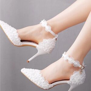 Crystal Queen Bridal shoes.  Size 35. See chart. Lace and pearl throughout.